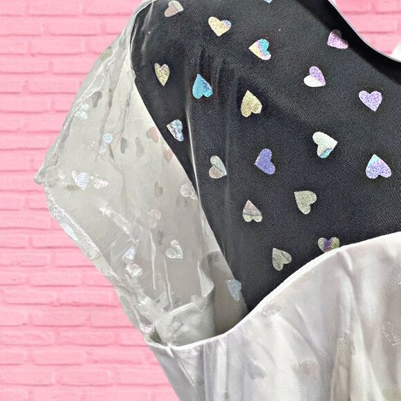 Unique Vintage Iridescent Heart Bridal Swing Midi Dress Fit & Flare Wedding 3X - Picture 6 of 8